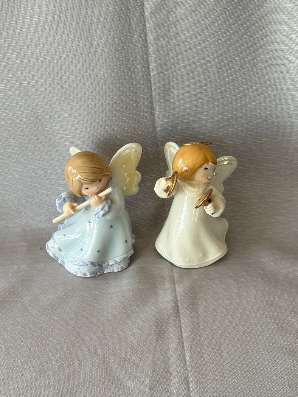 Vintage Ceramic Angel Figurines Set - Blue and White